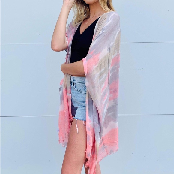 BOUTIQUE CORA WATERCOLOR TIE DYE KIMONO - Picture 3 of 4